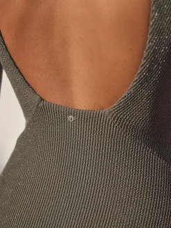 Discount Next Khaki Green Glitter Plunge Shaping Tummy Control Swimsuit