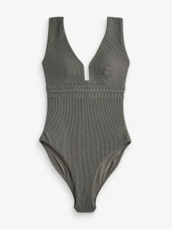 Discount Next Khaki Green Glitter Plunge Shaping Tummy Control Swimsuit