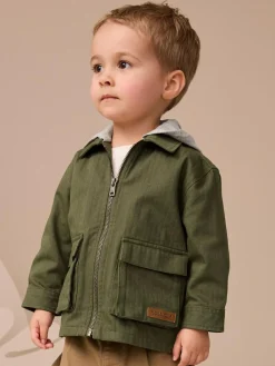 Next Khaki Green Hooded Overshirt and T-Shirt Set 2 Piece (3mths-7yrs)^BOY Coats, Jackets & Pramsuits|Coats, Jackets & Pramsuits