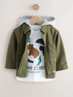 Next Khaki Green Hooded Overshirt and T-Shirt Set 2 Piece (3mths-7yrs)^BOY Coats, Jackets & Pramsuits|Coats, Jackets & Pramsuits