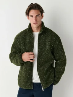 Sale Next Zip Through Funnel Borg Fleece Khaki Green Nep