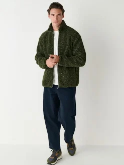 Sale Next Zip Through Funnel Borg Fleece Khaki Green Nep