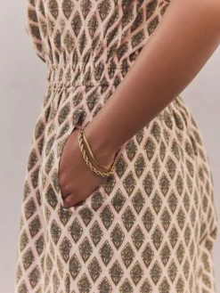 Next Off Shoulder 100% Cotton Wide Leg Jumpsuit Khaki Green