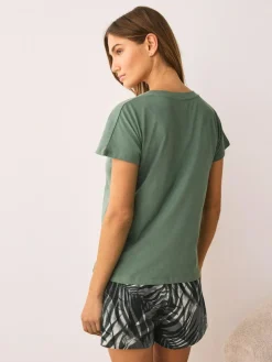 Outlet Next Short Pyjamas Set Khaki Green Palm