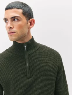 Best Next Plain N.Premium Regular Fit Cotton Rich Textured Premium Quarter Zip Jumper Khaki Green