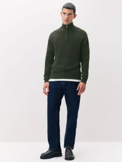 Best Next Plain N.Premium Regular Fit Cotton Rich Textured Premium Quarter Zip Jumper Khaki Green