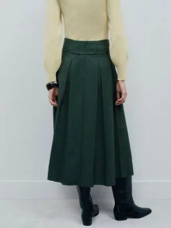 Hot Next Pleated Midi Skirt Khaki Green