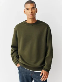 Next Khaki Green Regular Fit Heavyweight Cotton Rich Crew Neck Sweatshirt^ Sweatshirts & Hoodies|Sweatshirts & Hoodies