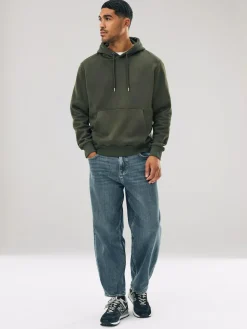 New Next Khaki Green Regular Fit Heavyweight Cotton Rich Jersey Hoodie