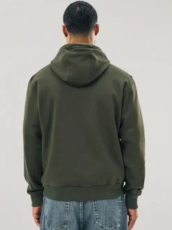 New Next Khaki Green Regular Fit Heavyweight Cotton Rich Jersey Hoodie