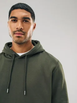 New Next Khaki Green Regular Fit Heavyweight Cotton Rich Jersey Hoodie