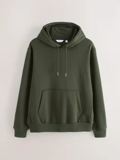 New Next Khaki Green Regular Fit Heavyweight Cotton Rich Jersey Hoodie