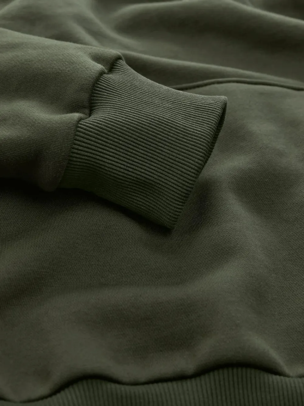 New Next Khaki Green Regular Fit Heavyweight Cotton Rich Jersey Hoodie