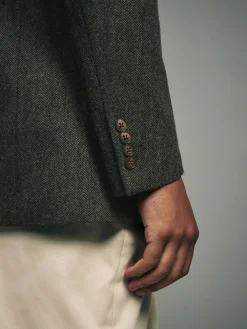 Discount Next Regular Fit Wool Rich Herringbone Blazer Khaki Green