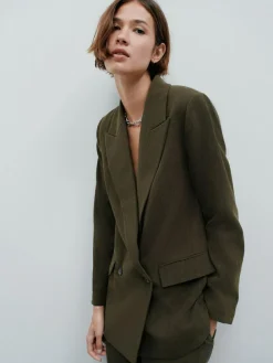 Next Khaki Green Relaxed Crosshatch Blazer^Women Blazers|Suits & Tailoring
