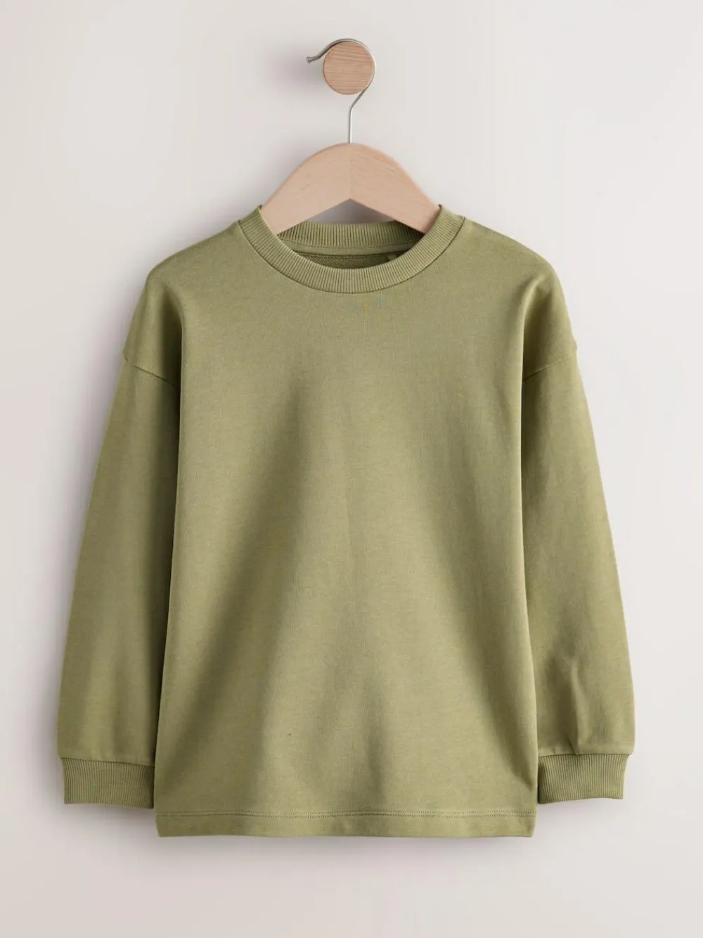 Online Next Khaki Green Relaxed Fit Long Sleeve Heavyweight T-Shirt (3-16yrs)