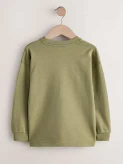 Online Next Khaki Green Relaxed Fit Long Sleeve Heavyweight T-Shirt (3-16yrs)