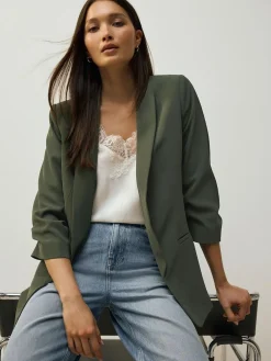 Next Khaki Green Relaxed Ruched Sleeve Blazer^Women Blazers|Coats & Jackets