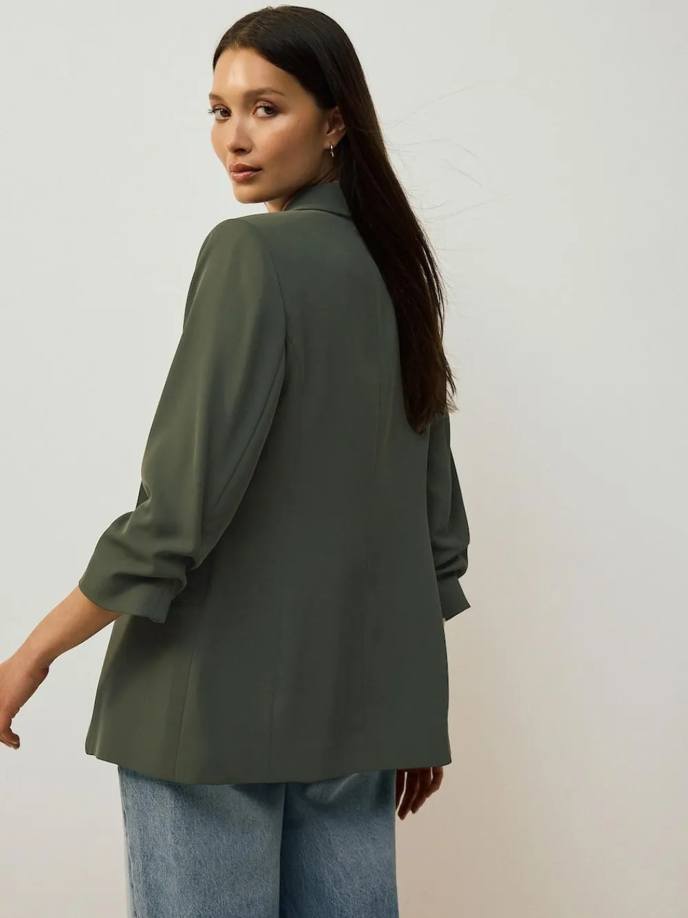 Next Khaki Green Relaxed Ruched Sleeve Blazer^Women Blazers|Coats & Jackets