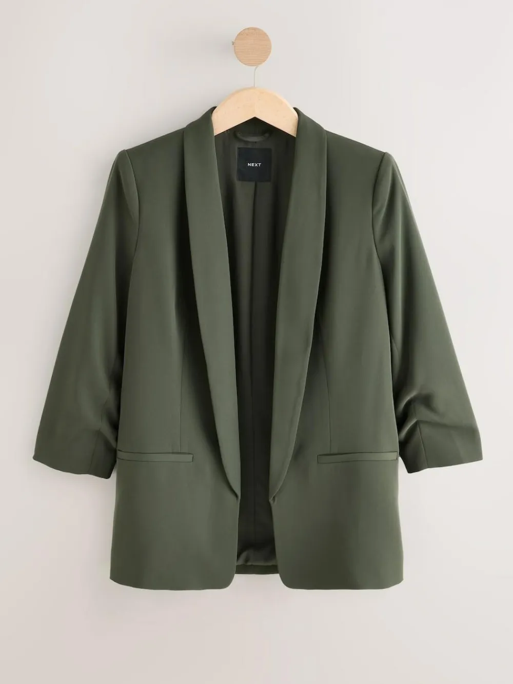 Next Khaki Green Relaxed Ruched Sleeve Blazer^Women Blazers|Coats & Jackets