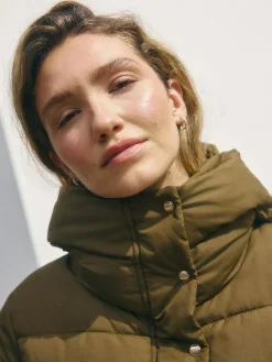 Hot Next Khaki Green Shower Resistant Padded Hooded Longline Coat