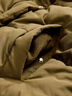 Hot Next Khaki Green Shower Resistant Padded Hooded Longline Coat