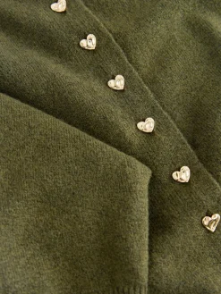 Next Khaki Green Slim Supersoft Crew Neck Cardigan with Wool^Women Knitwear|Knitwear