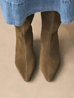 Outlet Next Forever Comfort® Knee High Chisel Toe Heeled Boots Khaki Green Suede