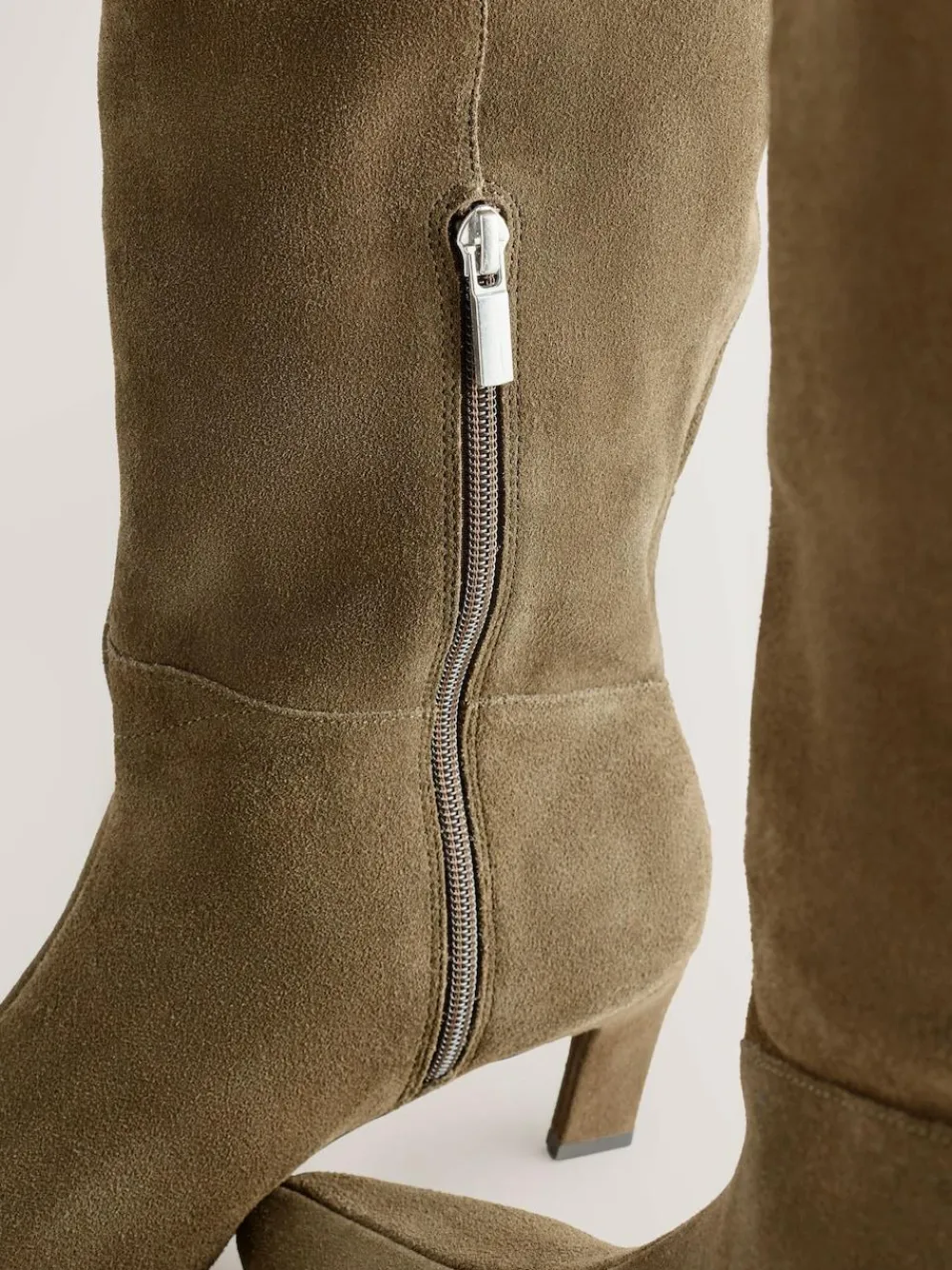 Outlet Next Forever Comfort® Knee High Chisel Toe Heeled Boots Khaki Green Suede