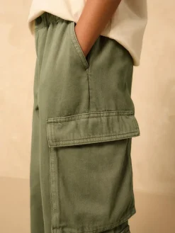 Discount Next Twill Woven Cotton Cargo Trousers (3-16yrs) Khaki Green