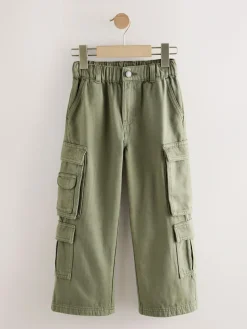 Discount Next Twill Woven Cotton Cargo Trousers (3-16yrs) Khaki Green