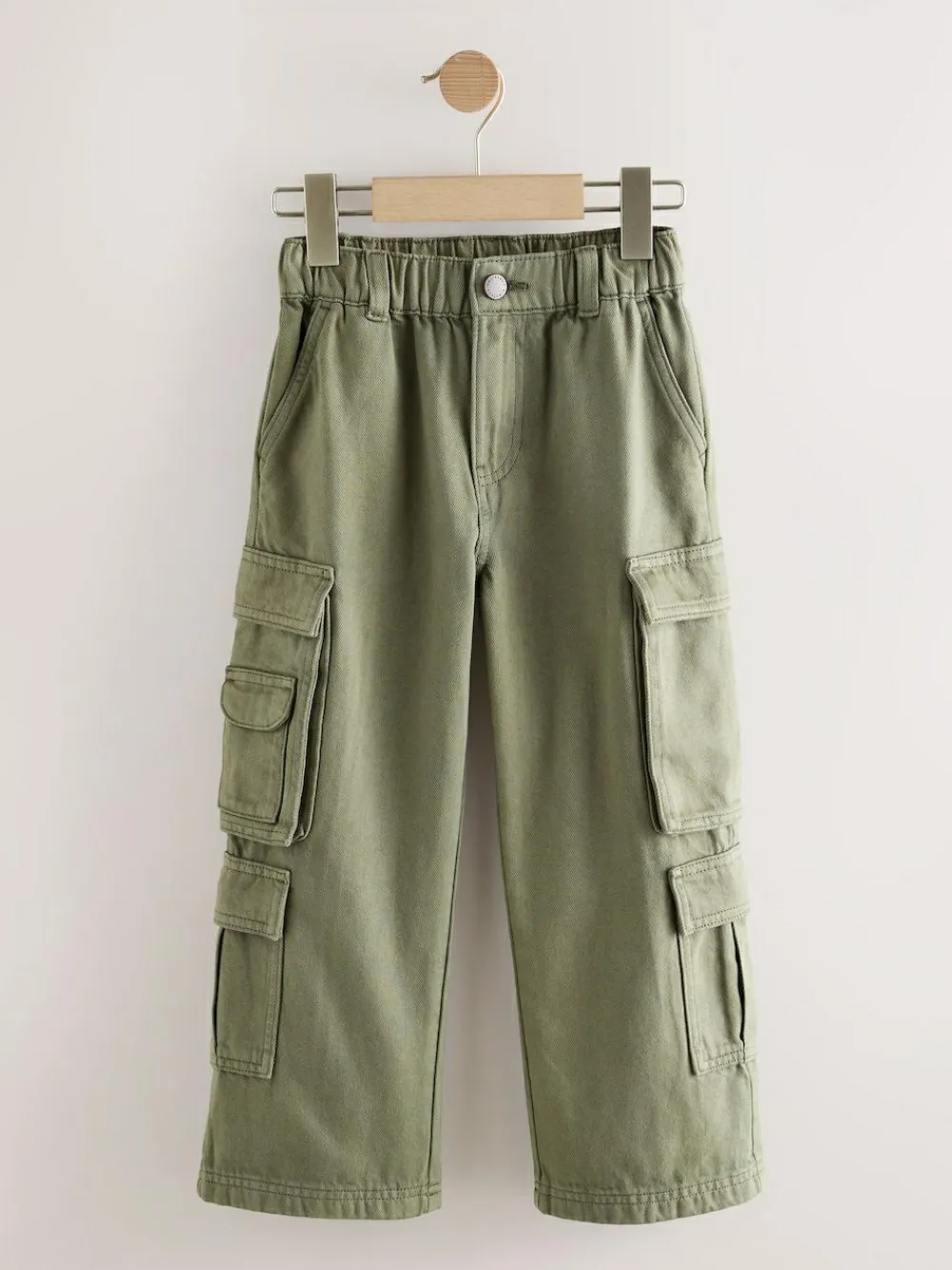 Discount Next Twill Woven Cotton Cargo Trousers (3-16yrs) Khaki Green