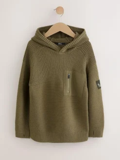 Next Khaki Green Utility Knitted Hoodie (3-16yrs)^BOY Knitwear & Sweaters|Knitwear