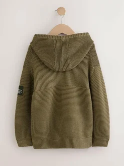 Next Khaki Green Utility Knitted Hoodie (3-16yrs)^BOY Knitwear & Sweaters|Knitwear