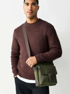 Online Next Khaki Green Wax Cotton Cross-Body Bag