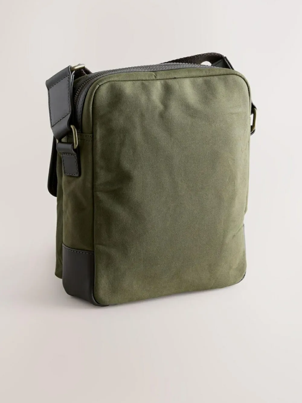 Online Next Khaki Green Wax Cotton Cross-Body Bag