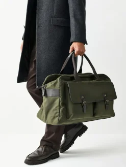 Next Khaki Green Wax Cotton Weekend Holdall Bag