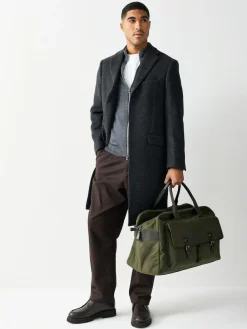 Next Khaki Green Wax Cotton Weekend Holdall Bag
