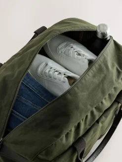 Next Khaki Green Wax Cotton Weekend Holdall Bag