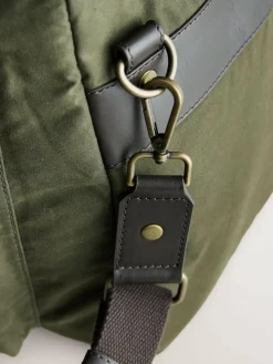 Next Khaki Green Wax Cotton Weekend Holdall Bag