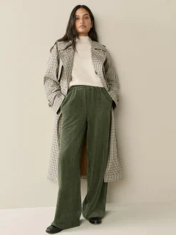 Next Khaki Green Wide Leg Soft Cord Trousers^Women Pants