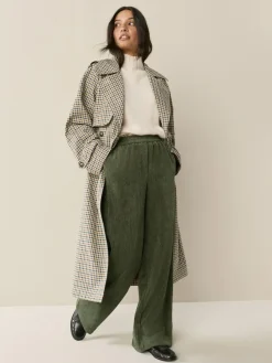 Next Khaki Green Wide Leg Soft Cord Trousers^Women Pants