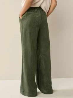 Next Khaki Green Wide Leg Soft Cord Trousers^Women Pants