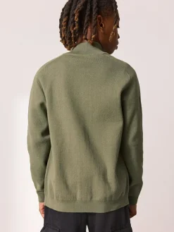 Next Khaki Green Zip Through Knitted Cardigan (3-16yrs)^BOY Knitwear & Sweaters|Knitwear