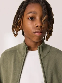 Next Khaki Green Zip Through Knitted Cardigan (3-16yrs)^BOY Knitwear & Sweaters|Knitwear