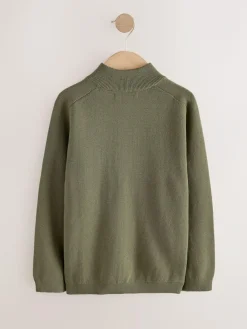 Next Khaki Green Zip Through Knitted Cardigan (3-16yrs)^BOY Knitwear & Sweaters|Knitwear