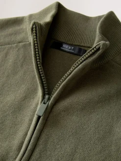 Next Khaki Green Zip Through Knitted Cardigan (3-16yrs)^BOY Knitwear & Sweaters|Knitwear