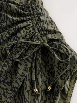 Next Khaki Green/Black Ruched Side Tummy Shaping Control Swimsuit^Women Swimwear