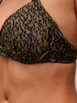 Sale Next Khaki/Black Print Padded Wired Plunge Bikini Top