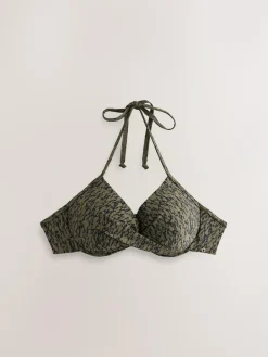 Sale Next Khaki/Black Print Padded Wired Plunge Bikini Top